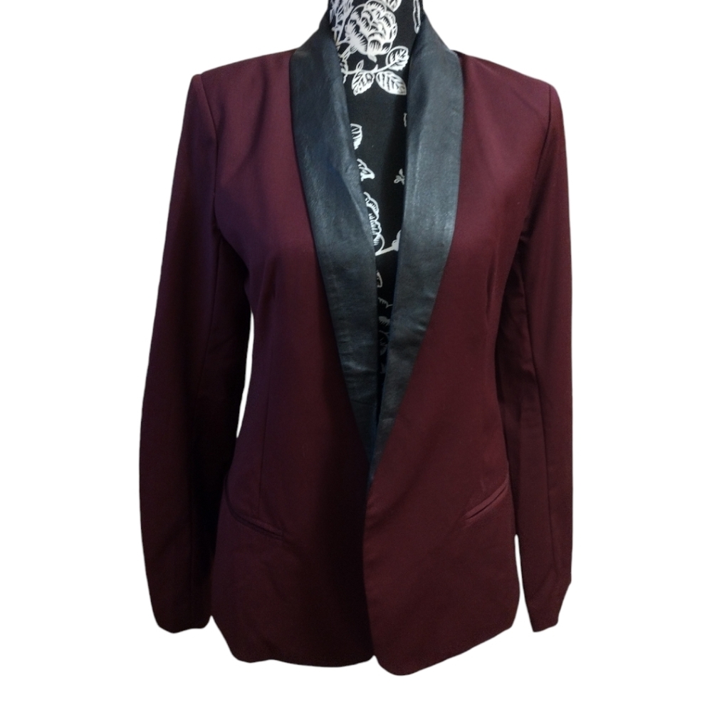 BB Dakota Burgundy & Faux-Leather Tuxedo Blazer – Your New Power Suit